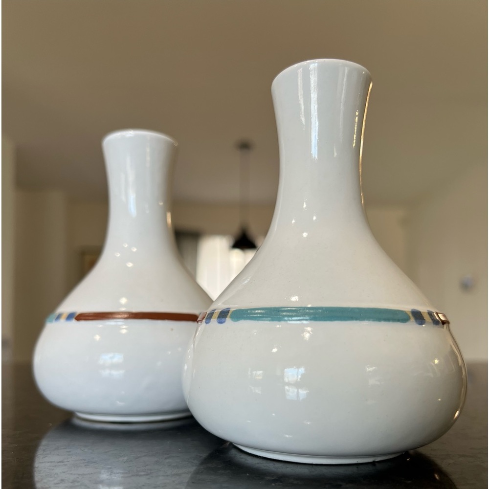 2 DANSK MESA WHITE POTTERY BUD VASES 5 1/4” tall